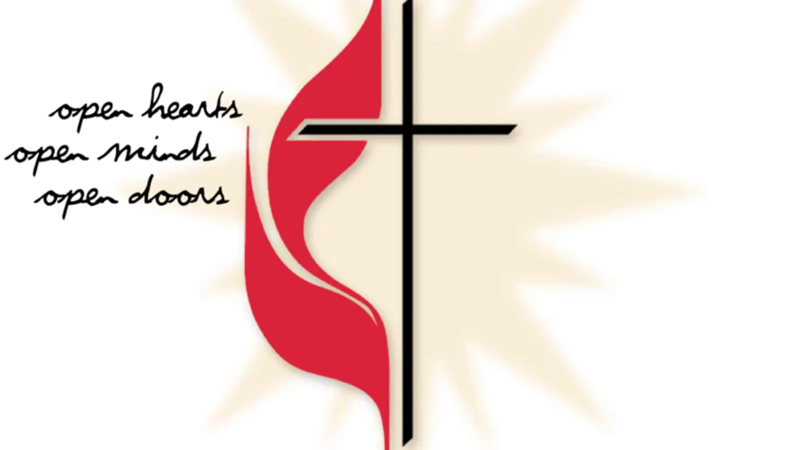 UMC symbol and slogan, open hearts, open minds, open doors