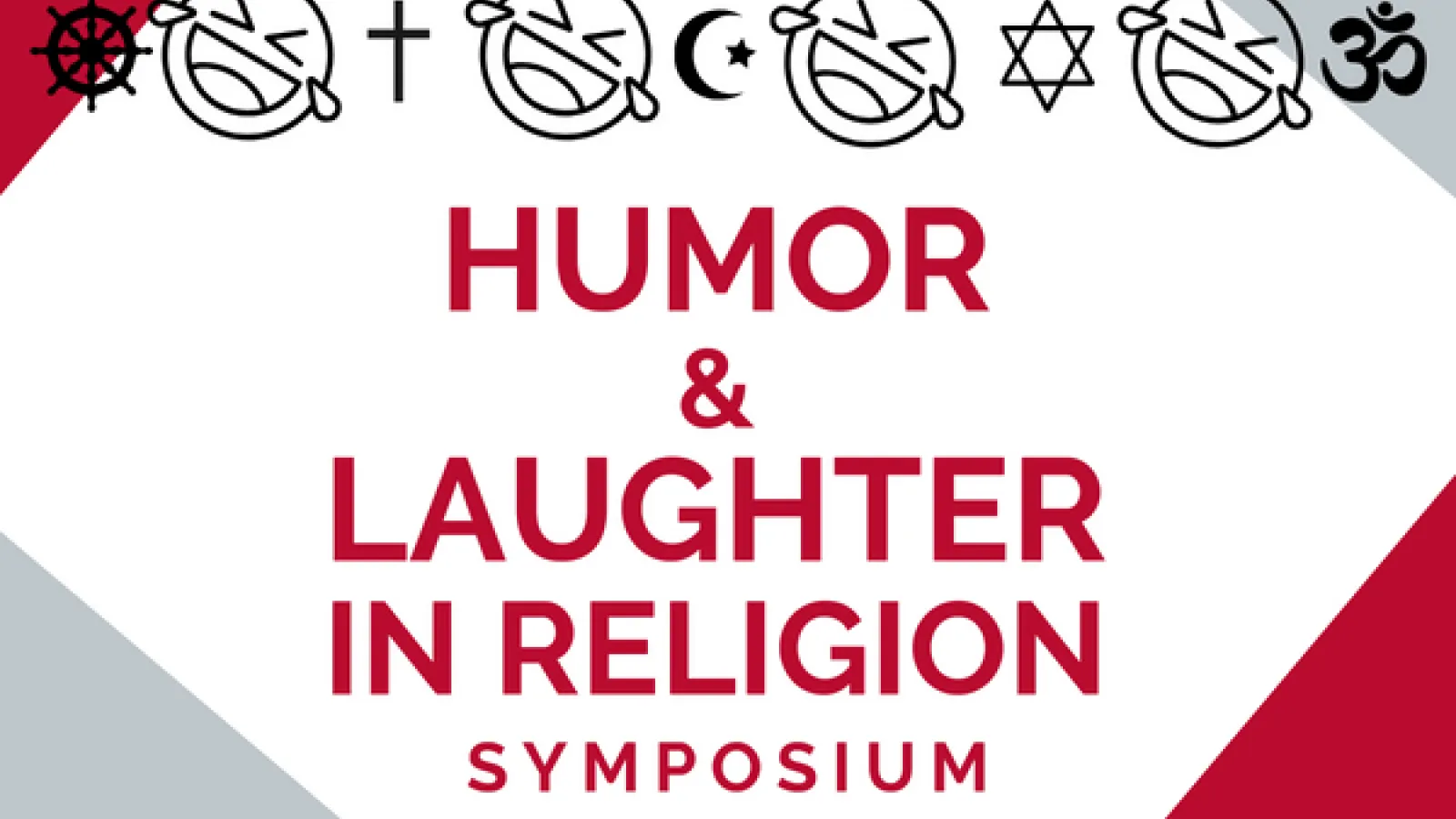 Humor and laughter in religion symposium framed by laughing emojis and religious symbols