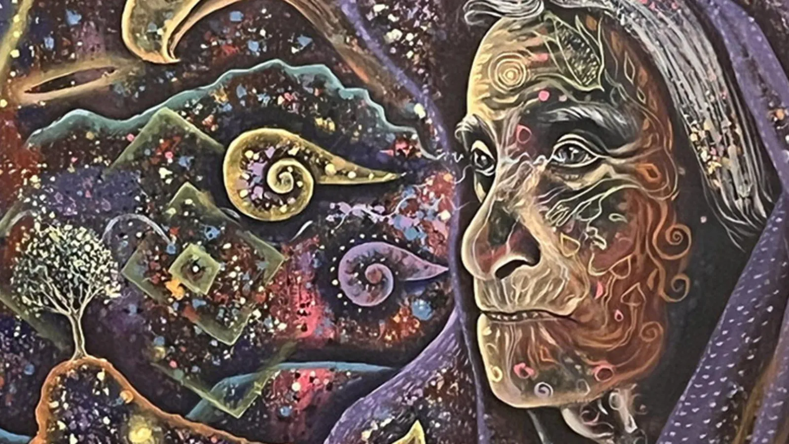 Painting of woman and mushrooms