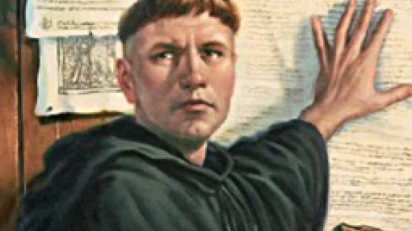 Color image of Martin Luther Nailing the 95 Theses to the door of the church