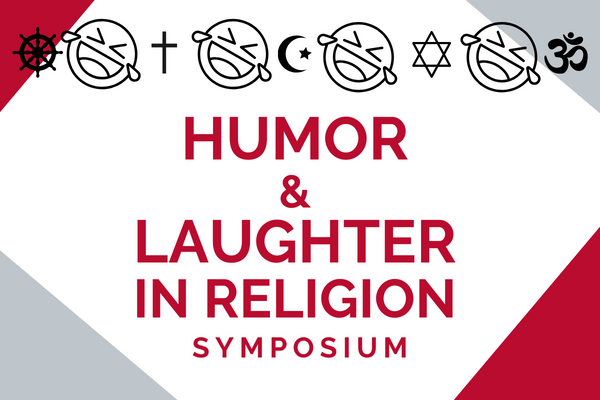 Humor and laughter in religion symposium framed by laughing emojis and religious symbols