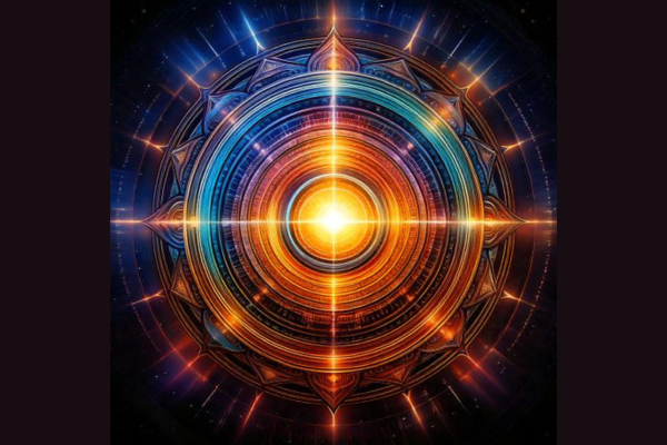 A decorative circle with lines radiating out of it