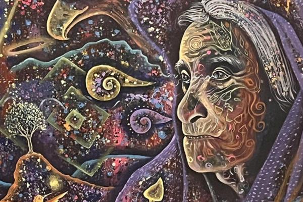 Painting of woman and mushrooms