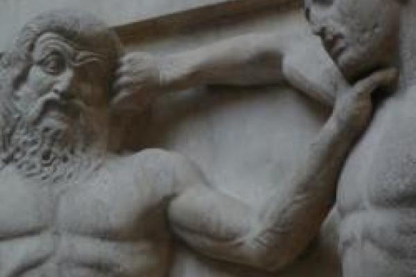 A stone carving of Zeus