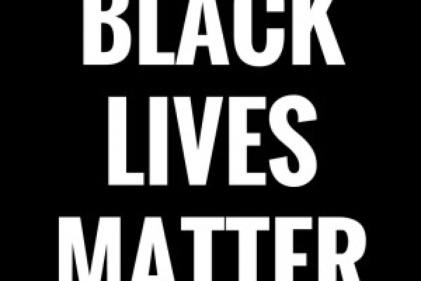 Black square with white bold lettering reading Black Lives Matter