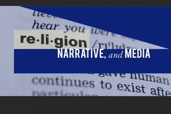 Color Image a logo reading religion, narrative, and media