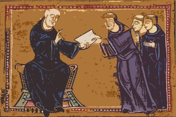 Color image of medieval monk's reading an ancient text