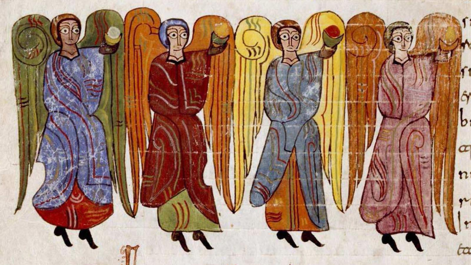 Four angels-from the Beatus of Liebana-Spain, c. 8th century